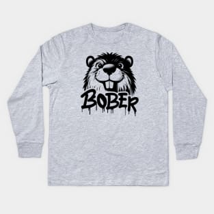 Funny Polish Internet Meme Bobr Bober Kurwa Beaver Graffiti Art Kids Long Sleeve T-Shirt